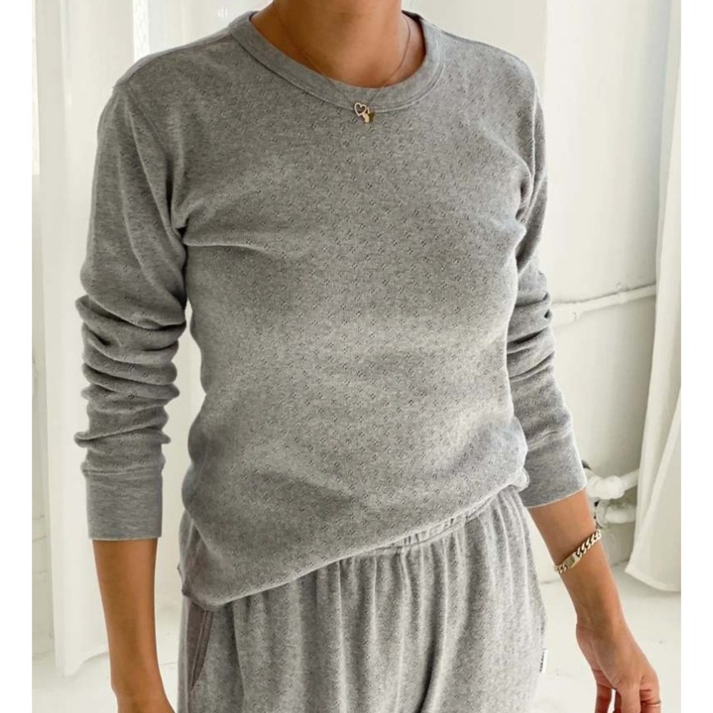 Le Bon Shoppe Pointelle Fundamental Tee Womens Large Gray Long Sleeve